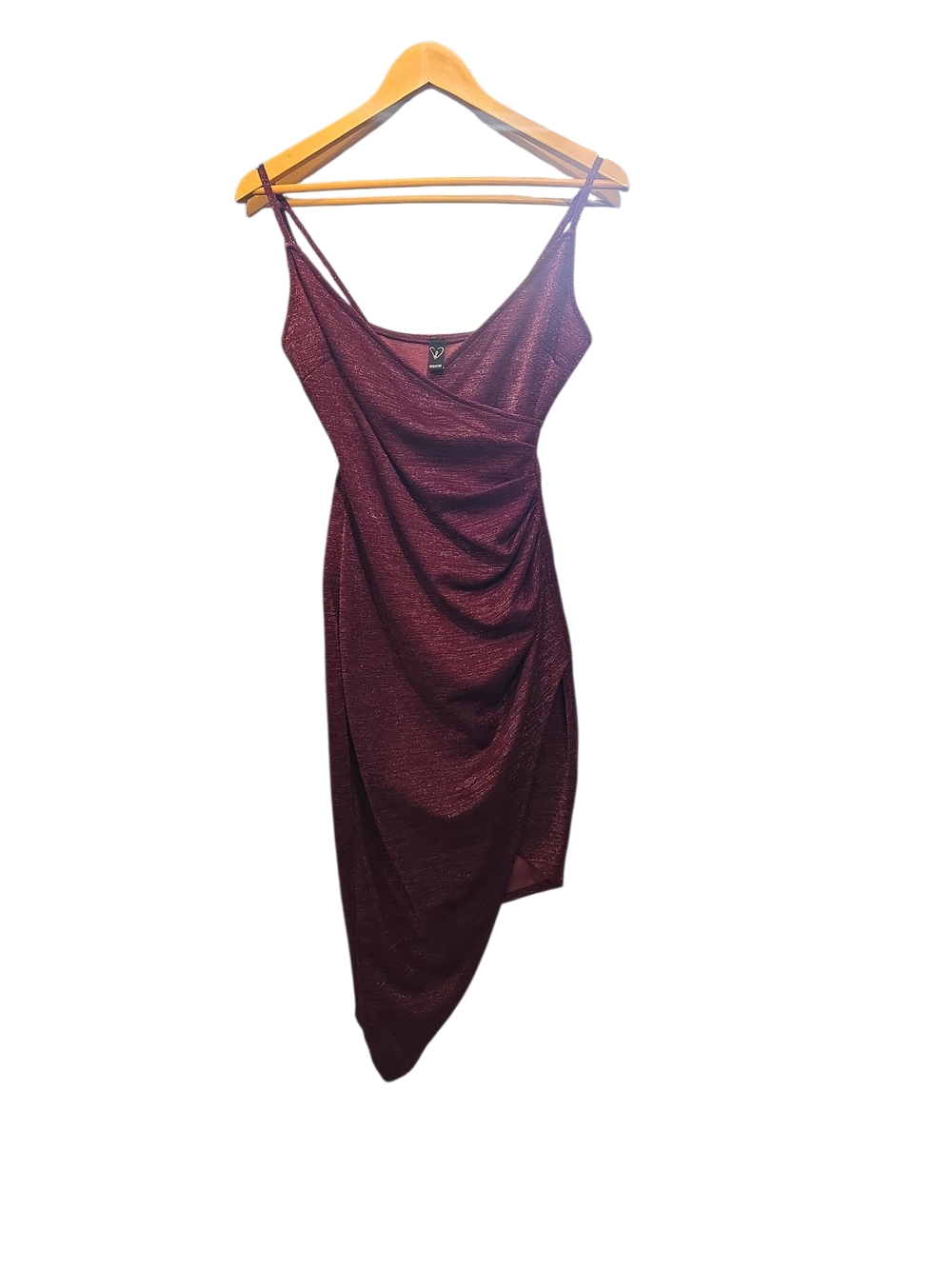 Windsor Metallic Burgundy Asymmetrical Slip Dress